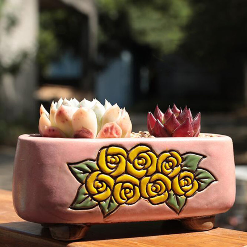 Ceramic Rectangle Floral Patte - Bonsai Garden Europe ulasan dan harga